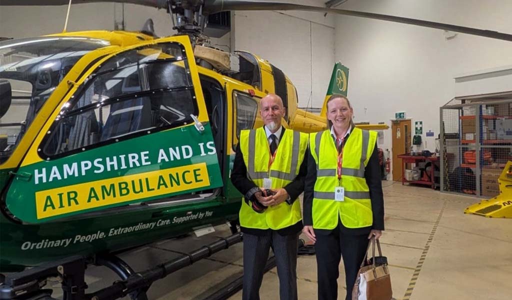 The Diamond & Son Funeral Directors team visiting the Hamphire and Isle of Wight Air Ambulance airbase.